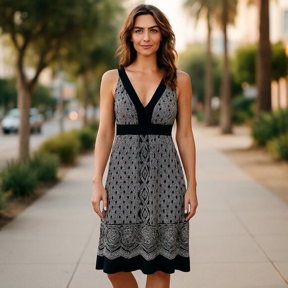 NWT New York & Company black and white geometiric print dress Small - Picture 1 of 7